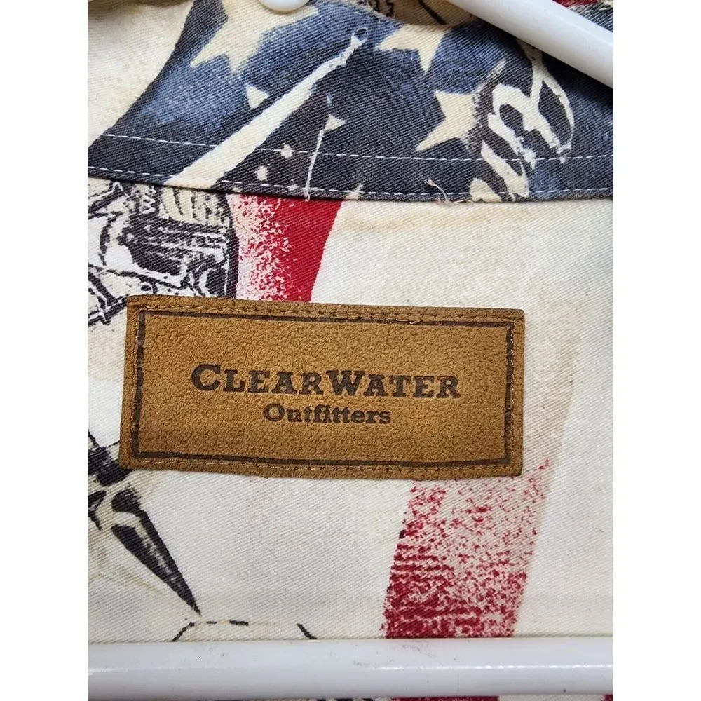 Clear water Button Front Mens XXL Shirt Short‎ Sleeve Patriotic Military Print - Picture 9 of 9